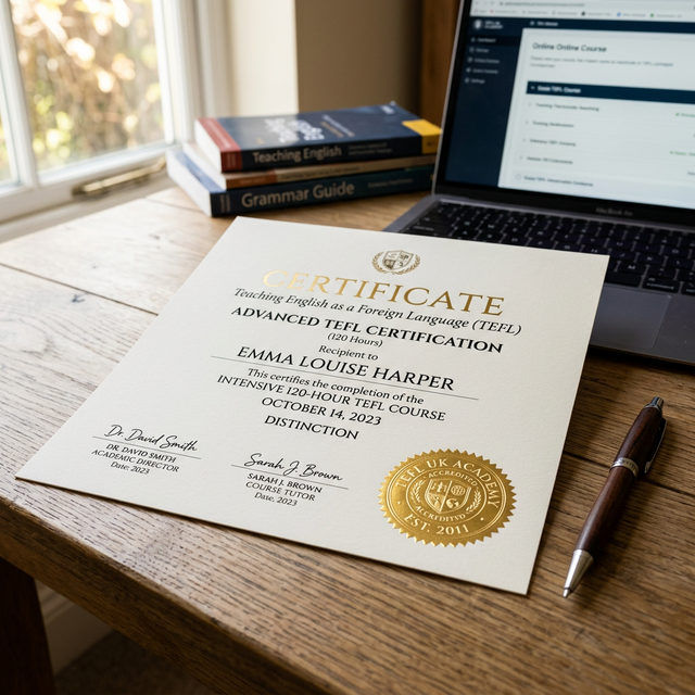 Tefl Certificate Closeup - TEFL & TESOL Courses for Teaching Abroad: 2026 | SabisCareers.com